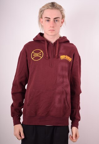 CHAMPION MENS VINTAGE HOODIE JUMPER LARGE MAROON 90S