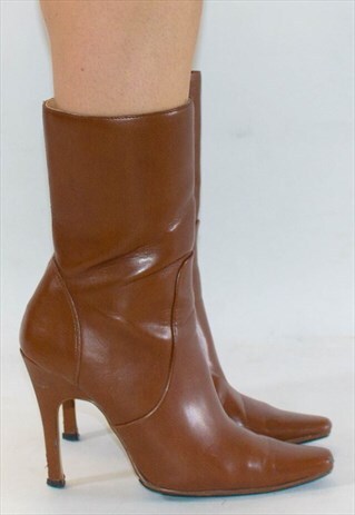 VINTAGE 90'S FAUX LEATHER POINTY STILETTO BOOTS
