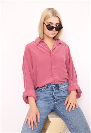 VINTAGE 90S PINK SILK OVERSIZED BLOUSE SHIRT