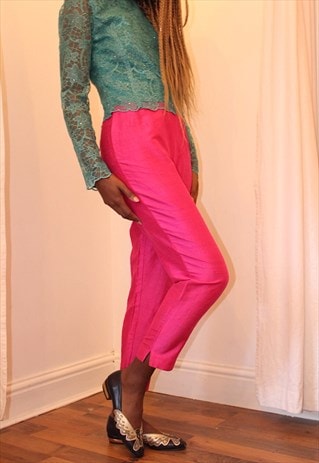 COLOUR BLOCK PINK SILK TROUSERS