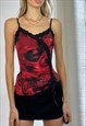 VINTAGE Y2K CAMI TOP LACE RED BLACK GRUNGE FESTIVAL