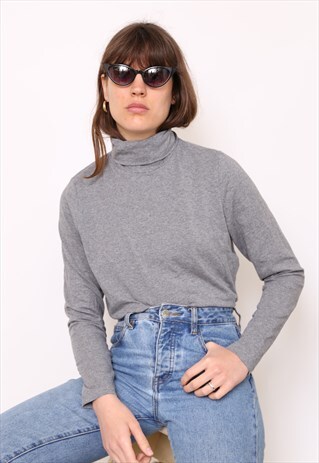 VINTAGE 90S GREY POLO HIGH TURTLE NECK TOP
