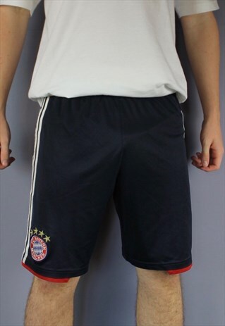 VINTAGE ADIDAS FC BAYERN MUNICH SHORTS IN NAVY WITH EMBROIDE