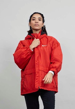 VINTAGE 80'S NIKE RED OVERSIZED HOODED PUFFER JACKET