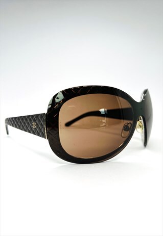 CHANEL OVERSIZED SUNGLASSES BROWN QUILTED SHIELD 4165