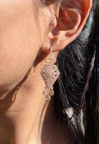 GOLD CRYSTAL AZTEC EARRINGS - SURADESIRES