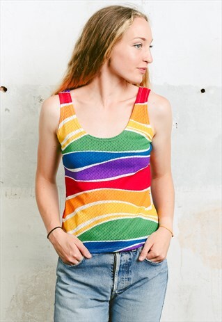 VINTAGE 70S RAINBOW PRINT HIPPIE TOP