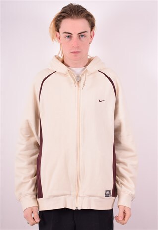 NIKE MENS VINTAGE HOODIE JACKET XL BEIGE 90S