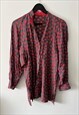 RETRO FLORAL RED N GRAY LONG BLOUSE / SHIRT - LARGE 