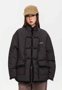 Japanese style bomber tassels puffer utility jacket in black