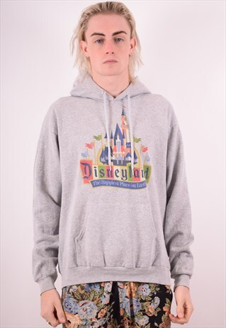 DISNEY MENS VINTAGE HOODIE JUMPER MEDIUM GREY 90S