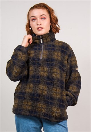 VINTAGE 90'S CHECKED QUARTER ZIP FLEECE JUMPER