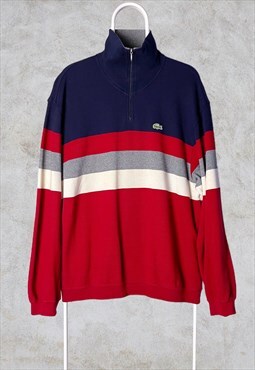 Vintage Lacoste Sweatshirt 1/4 Zip Striped XL