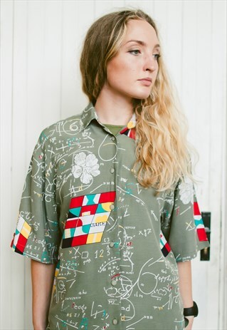 VINTAGE 80S MATH EQUATION PATTERN SHIRT