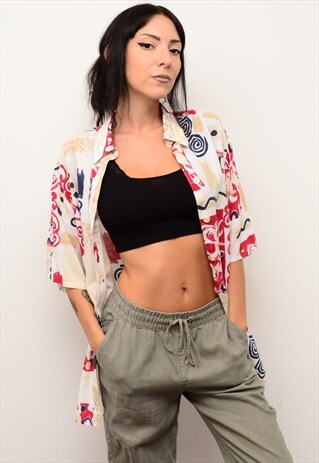 VINTAGE 90'S ABSTRACT FLORAL FUNKY PATTERNED OVERSIZED SHIRT