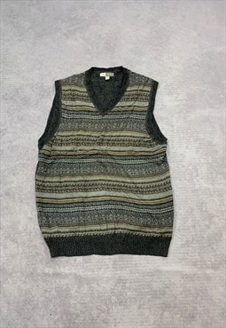 Vintage Knitted Sweater Vest Abstract Patterned Knit Jumper
