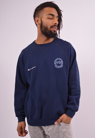 CHAMPION MENS VINTAGE SWEATSHIRT JUMPER LARGE NAVY BLUE 90S