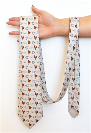 VINTAGE HERMES COCKRELL ALARM SUNRISE FARMER SILK TIE
