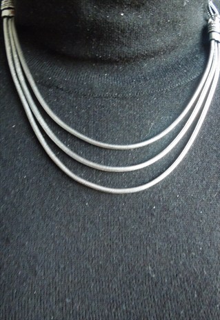 3 LAYERED SILVER ANTIQUE LOOK NECKLACE