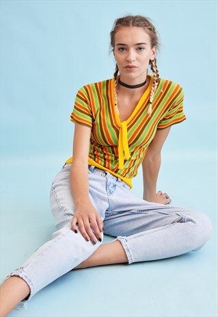 70'S RETRO MOD STRIPED KNIT TOP