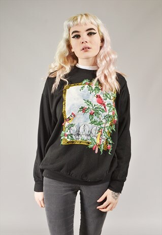 VINTAGE WINTER BIRDS SWEATSHIRT BLACK