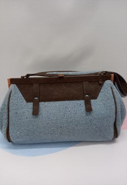 Vintage Grab Bag Blue Tweed Brown Clasp 