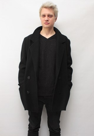 VINTAGE 80'S AMAZING CLASSIC WOOL BLACK SHORT COAT