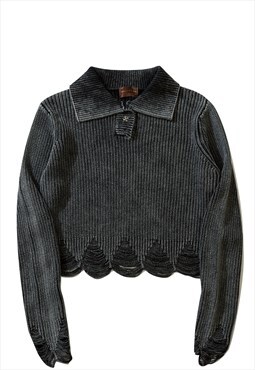 Cropped sweater vintage wash grunge knitwear jumper in grey
