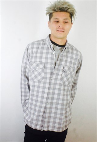 VINTAGE 90S MENS CHECK GREY FLANNEL SHIRT