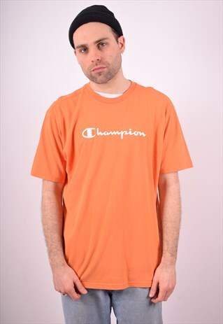 CHAMPION MENS VINTAGE T-SHIRT TOP LARGE ORANGE 90S