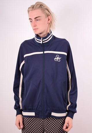 ASICS MENS VINTAGE TRACKSUIT TOP JACKET XL NAVY BLUE 90S