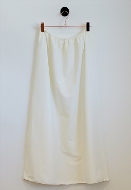 Vintage 80s Lace Trim Maxi Midi Slip Skirt White