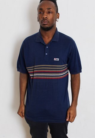 VINTAGE NAVY FILA POLO SHIRT LARGE