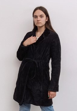 INC Vintage Women's S Suede Leather Overcoat Coat Faux Fur