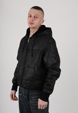 00s Y2K Adidas Y3 leather sterling bomber jacket in black 