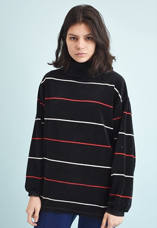 90'S RETRO VELVET STRIPED ROLL NECK SWEATSHIRT JUMPER