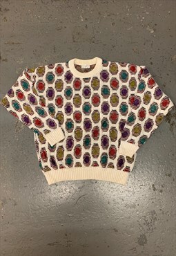 Vintage Abstract Knitted Jumper Patterned Chunky Sweater