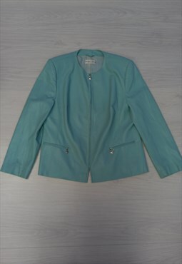 Vintage 90s Marcona Jacket Aqua Blue Faux Leather