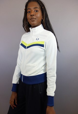 WHITE FRED PERRY TRACK JACKET WITH CHEST STRIPE