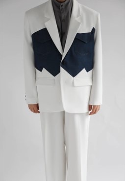 Men's design white denim patchwork blazer SS24 Vol.1