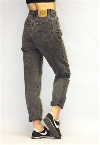 VINTAGE BLACK ORANGE TAB MOM JEANS