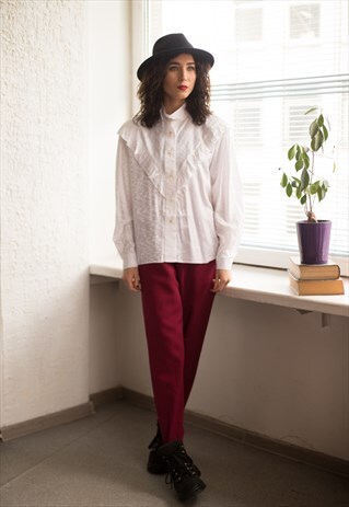 VINTAGE 80'S WHITE RUFFLE WESTERN STYLE SHIRT