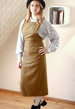 KHAKI GREEN PINAFORE DRESS