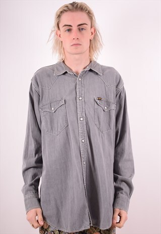 LEE MENS VINTAGE DENIM SHIRT XL GREY 90S