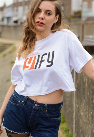 CROPPED T-SHIRT WHITE WITH GRAPHIC PRINT