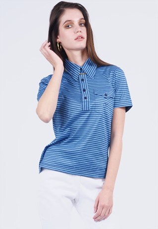 VINTAGE 70'S VALENTINO BLUE STRIPED POLO T-SHIRT