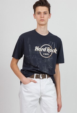 90S VINTAGE NAVY HARD ROCK CAFE CREW NECK COTTON T-SHIRT