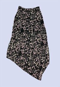 Pink Black Animal Leopard Print Asymmetric High Waist Skirt 