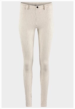 Cream Stripes Skinny Fit Jeggings Trouser Belt Loops Pockets