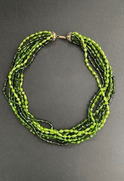 60's Vintage Ladies Necklace Green Plastic Multi Chain